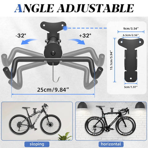 Adjustable Bike Wall Mount Hanger for Space Saving Horizontal Rack Heavy Duty Holder for Mountain Road Hybrid Bikes No Fuss Install With Included Hardware Ideal Garage or Apartment Storage Solution Not For Plaster Walls