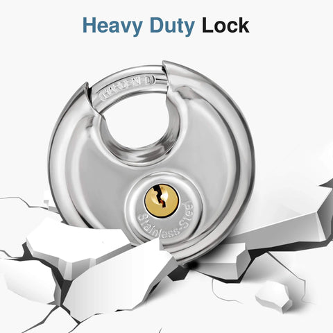 Stainless Steel Discus Padlock With Three Eighths Inch Hardened Shackle For Sheds, Garages, Fences And Storage Units, High Security