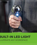 Close-up of 24V Brushless Impact Driver Kit With 3 Speed Settings, 2650 In-Lbs Torque, 2Ah Battery, And 2A Charger in use with LED light
