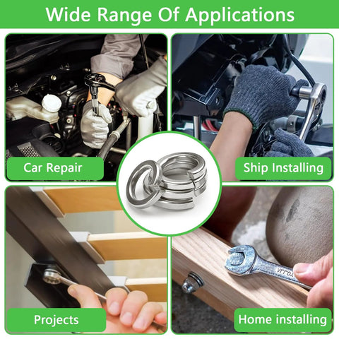 Spring lock washer assortment kit, 304 stainless steel, 1100 pcs, metric M2–M12 for screws and bolts.