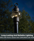 Outdoor Lantern Post Light With Rustic Bronze Finish, Weather Resistant Post Lamp For Yard, Garden, Patio, Porch, Driveway, And Walkways, Seedy Glass Shade