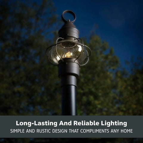 Outdoor Lantern Post Light With Rustic Bronze Finish, Weather Resistant Post Lamp For Yard, Garden, Patio, Porch, Driveway, And Walkways, Seedy Glass Shade