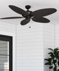 Duval 52 Inch Indoor Outdoor Ceiling Fan With Hand Carved Basswood Blades, Bronze Finish, Tri Mount 5 Blade Tropical Design