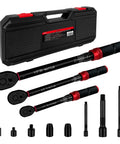 11 Piece Torque Wrench Set With Half Inch, Three Eighths Inch And Quarter Inch Drives, Dual Direction 72 Tooth Ratchet Handle