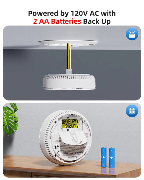 2 In 1 Smoke And Carbon Monoxide Alarm With Voice Alerts, Hardwired Or Wireless Interconnection, battery backup feature