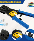 RJ45 Crimp Tool Set For Ethernet Cabling Pro Grade Workhorse Crimping Tool With Mini Wire Stripper Handles in blue color