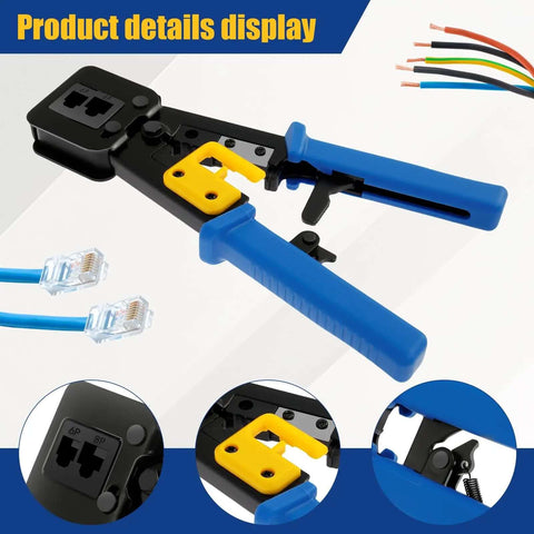 RJ45 Crimp Tool Set For Ethernet Cabling Pro Grade Workhorse Crimping Tool With Mini Wire Stripper Handles in blue color