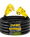 20 Foot EV Charger Adapter Cord From NEMA 14-30P To 14-50R 4 Prong, coiled black cord with yellow ends, 24A 240V