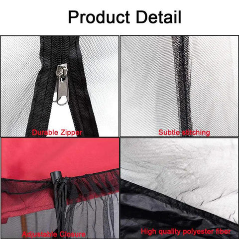 Close-up of features of 10 Foot Patio Mosquito Netting for Umbrella Cover With Zipper Windproof Screen Portable Foldable Net