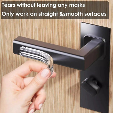 Straight Up Tough Wall Bumpers Eight Piece Pack Rock Solid Adhesive Keeps Furniture From Scuffing Paint Easy Peel And Stick Setup For Spaces That Deserve A Clean Look, clear bumper strip being applied to smooth surface.
