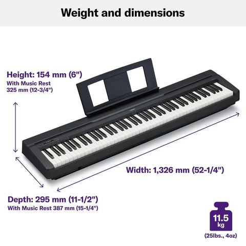Dimensions of 88 Key Weighted Action Digital Piano With Sustain Pedal And Power Supply, Acoustic Feel Keyboard Shown