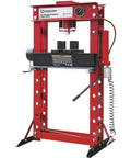Front view of 40-Ton Pneumatic Shop Press With Gauge And Winch Heavy-Duty H-Frame Steel Construction For Straightening And Pressing.
