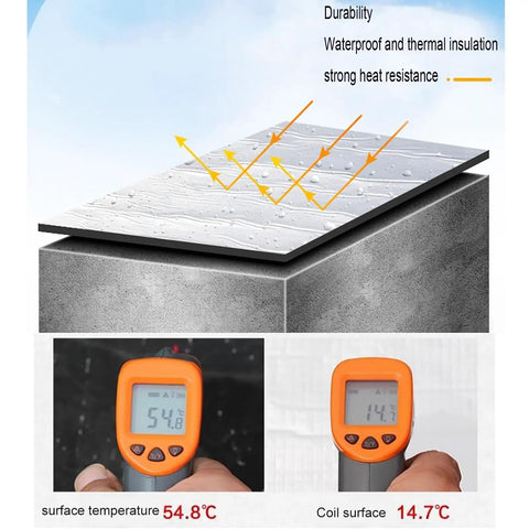 Rock Solid Asphalt Roof Shingles Repair Tape With Super Grip Self Adhesive Backing And Thick Aluminum Foil Surface on waterproof surface with temperature readings.