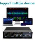 USB Audio Interface For Recording Music With 2 Channel Mic Preamps 48V Phantom Power Plug And Play setup with multiple devices