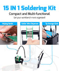 Pro Grade 110W Soldering Station Kit With 3 Preset Channels And Sleep Mode, featuring helping hands, solder wire dispenser, tip storage