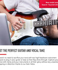 Person playing electric guitar connected to computer, showcasing audio recording with Scarlett 2i2 3rd Gen USB Audio Interface.