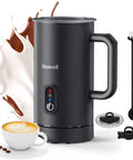 4 In 1 Automatic Milk Frother And Steamer for Coffee Lovers with 8.1 ounce capacity, showing front view with accessories