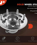 Front Wheel Bearing And Hub Assembly Pair For Six Lug 2009 To 2012 Chevrolet Colorado And GMC Canyon 4WD Only High Load Capacity Roller Bearing System OEM Grade Front Hub Modules For Smooth Spin And Long Lasting Durability in a display showing six lugs and anti-corrosion coating