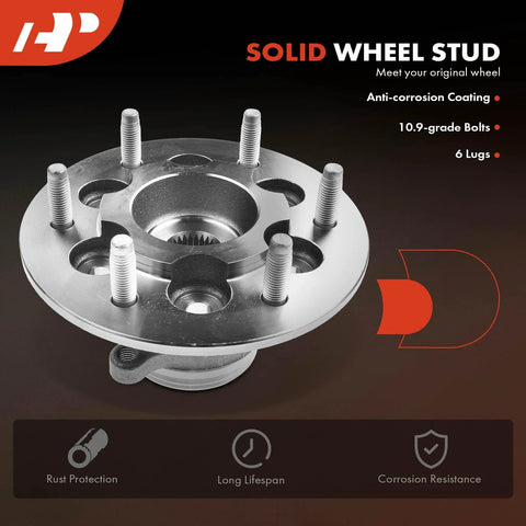 Image of Front Wheel Bearing and Hub Assembly 6-Lug for Chevrolet Colorado 2009-2012 and GMC Canyon 2009-2012 4WD Only shown in detail.
