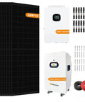 Top Shelf Off Grid Solar Power System Kit Featuring Forty Eight Volt Ten Kwh Lifepo4 Battery Bank Sixteen Fifty Five Watt Bifacial Panels Ten Kw Hybrid Inverter With Mppt Controller For 120 240Vac Home Backup Setup with bifacial panels, hybrid inverter, and battery.