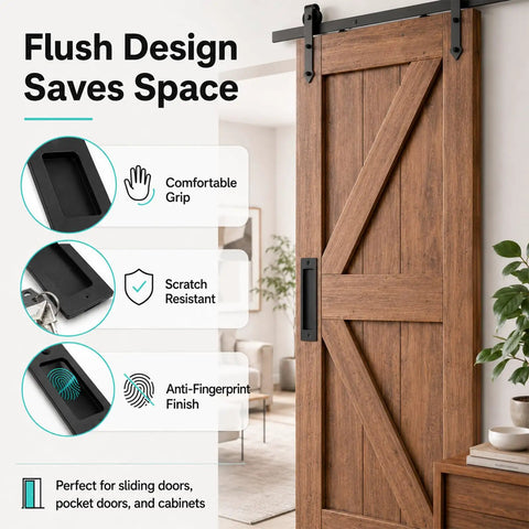 2 Pack Matte Black Flush Door Handle Set For Sliding Barn Doors Closets And Pocket Doors Heavy Duty Steel Recessed Pull With Screws Finger Pull Hardware For No Sweat Easy Access on wood barn door