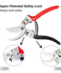 8 Inch Pruning Shears For Garden Pro Grade Made In Japan With Japanese SK5 Steel And Ergonomic Handle showing safety lock feature