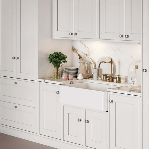 Modern kitchen cabinets with 10 Pack Chrome Cabinet Knobs Solid Zinc Alloy Hardware With Polished Chrome Finish for a sleek look.