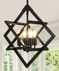 Modern Eighteen Inch Black Chandelier Four Light Industrial Pendant Effortless Setup For Dining Room And Kitchen Island. Geometric design with four bulbs.
