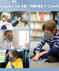 Children wearing Kids KN95 Face Mask Pack Of 50, 5 Layer Breathable Masks For Kids, Adjustable Ear Loops With Silicone Buckles, Gray
