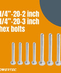 Woodworking T Track Knob Kit 36 Piece Set With 1/4-20 Threads hex bolts in 2 inch and 3 inch sizes against orange background