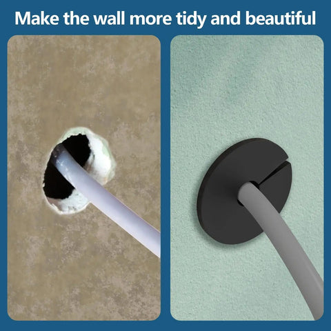 FourPiece Silicone Starlink Cable Pass Through Bushings For Three Quarter Inch Wall Holes showing installation in wall and grommet grip.