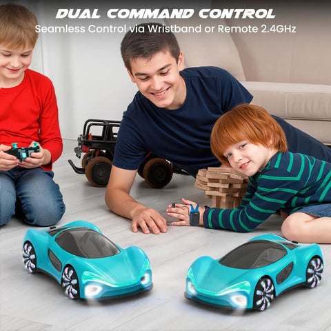 Children playing with Gesture Sensing Remote Control Car With Charging Dock 360 Degree Rotation Drift RC Stunt Toy with LED lights