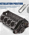 Bellhousing alignment dowel pins, two steel, for GM LS/LT V8 engines, extended length, front view