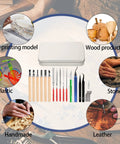 Miluosong 25-piece precision tool set with deburring tool, craft knife, hand file and carving knives in a metal tin.