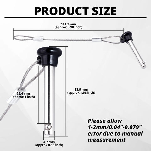 8 Pack 3/16 Inch Boat Bimini Top Quick Release Pull Pins Built To Last For Marine Rigs Beefy 316 Stainless Steel Rust Resistant Easy Install And Snap Lock Pins For Boating Gear; 101.2 mm size diagram