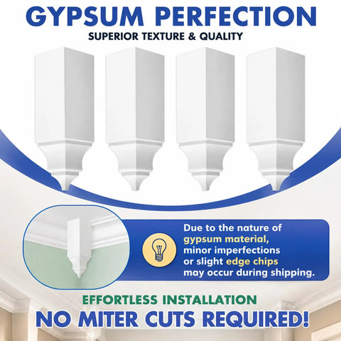 4 Pack Crown Molding Inside Corner Blocks From Real Plaster Gypsum, Ceiling Trim Corners, Factory Primed White, 3.5 W x 3.5 D x 11.25 H