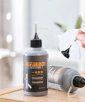 Dry Graphite Powder Lubricant For Locks And Hinges, penetrates quickly, keeps cylinders clean, shown in 150ml bottle with nozzle.