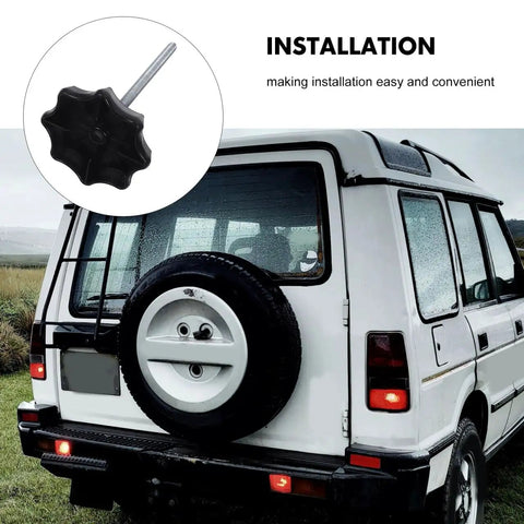 Spare Tire Bolt Replacement Clamp Hold-Down Fastening Mounting Hardware, shown on rear of car for easy installation.