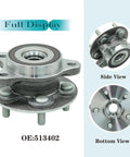Drop In Ready Front Wheel Bearing And Hub Assembly For Toyota Corolla 2019 To 2022 And Prius 2016 To 2022 side and bottom views