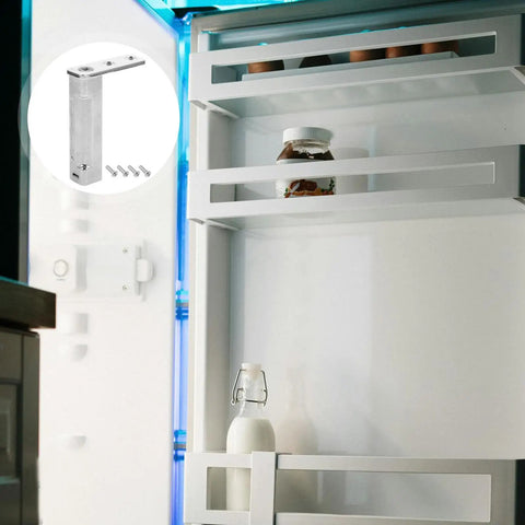 Beefed Up Refrigerator Door Hinge Replacement Kit for Freezer with Auto Close Spring Hinge Easy Install No Tools Needed Durable Fridge Door Hinge Fits Most Models Keeps Doors From Slamming. Stainless steel hinge with screws on white fridge door