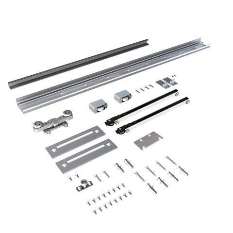 36X84 White Concealed Sliding Barn Door With Hidden Rail And Soft Close Hardware Kit components displayed