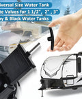 Two Piece Black Aluminum RV Sewer Valve T Handle Replacement For Valterra Waste Valves shown with camper and hand holding part
