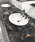 DIY Friendly Peel And Stick Marble Black Countertop Vinyl Waterproof Self Adhesive Backsplash And Shelf Liner in kitchen setting