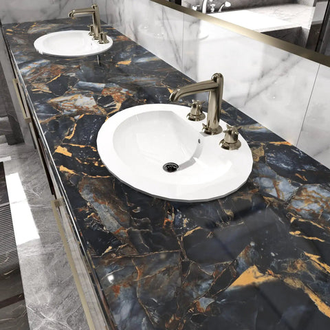 DIY Friendly Peel And Stick Marble Black Countertop Vinyl Waterproof Self Adhesive Backsplash And Shelf Liner in kitchen setting