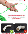 Professional 32 Ft Fish Tape Wire Snake For Electrical Installations Ultra Flexible Pet Core, showing a hand holding flexible green wire.