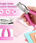 Hand holding 2 Pack Mini Circle Hole Punches One Quarter Inch And One Eighth Inch With Pink Soft Grip Handles for crafts