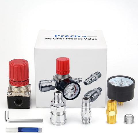 Air Compressor Pressure Regulator With Dial Gauge 0 To 175 PSI For Air Tools And Home Garage Use Four Way Valve Kit