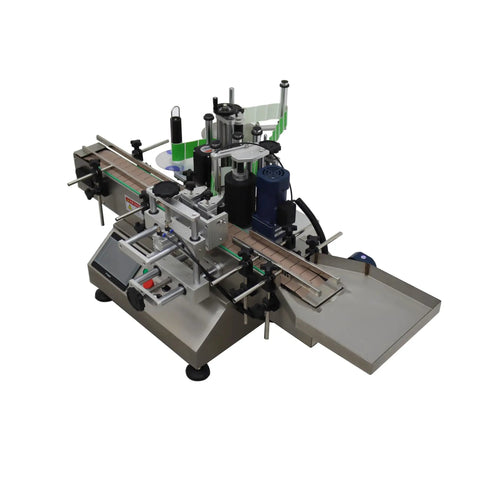 Slick Automatic Desktop Conveyor Bottle Labeler Workhorse High Speed Round Container Labeling Machine With Smooth Half Circle Application.