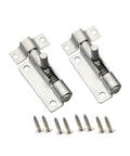 Hella Durable 304 Stainless Steel Spring Loaded Latches For Cabinet Doors With Telescopic Gun Hinge Hardware Built Tough For Smooth Left Side Swing And Knockout Quick Release Action, showing two latches with screws.