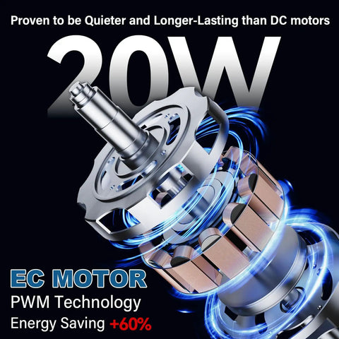 20W EC motor for 8 Inch In Wall Vent Fan For Room To Room Air Transfer, 10 Speed Remote Control, Two Way Reversible Airflow, Quiet Operation